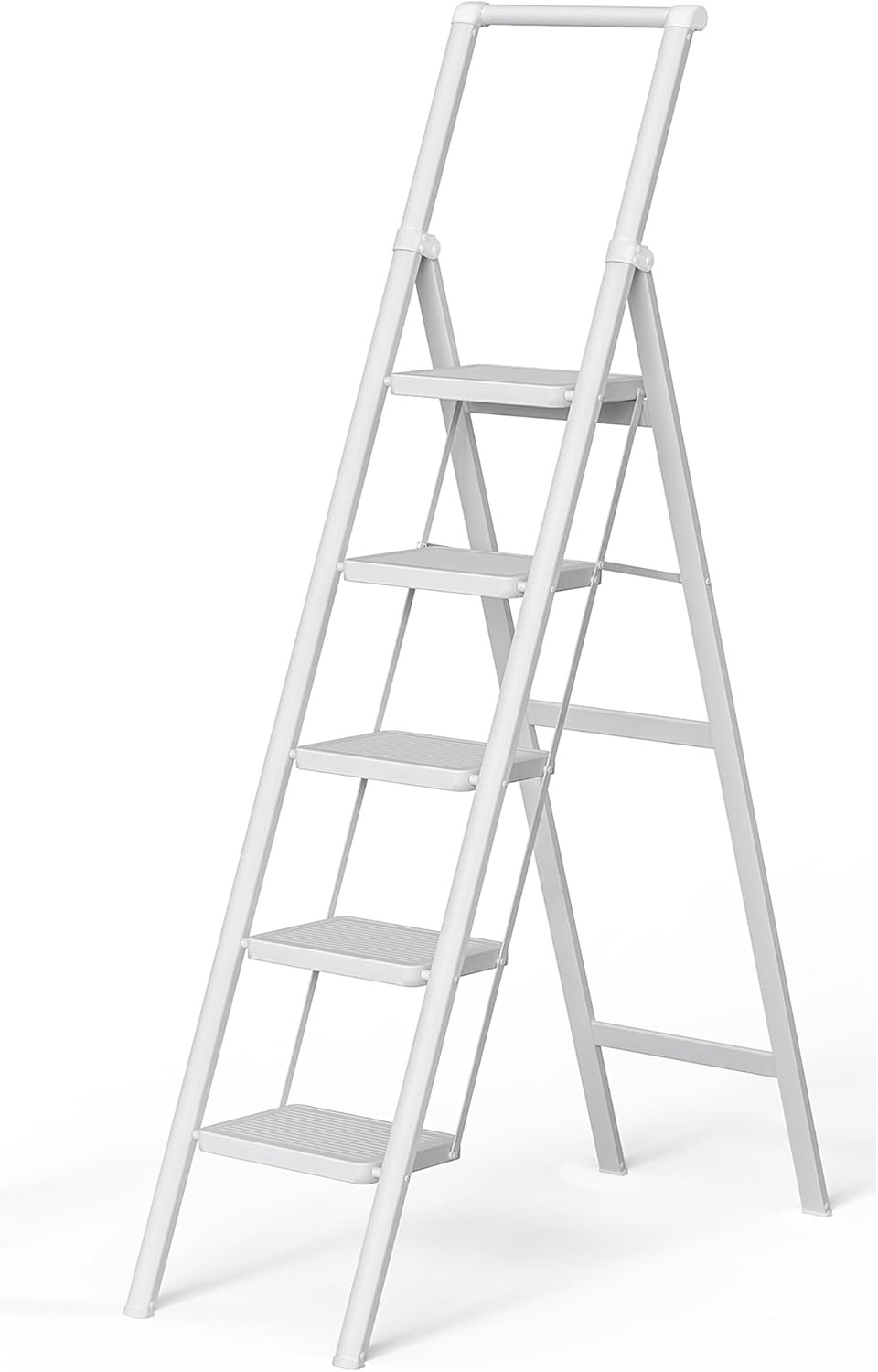 5 Step Ladder, Folding Stool, White Foldable Ladder for 10 5 Step,