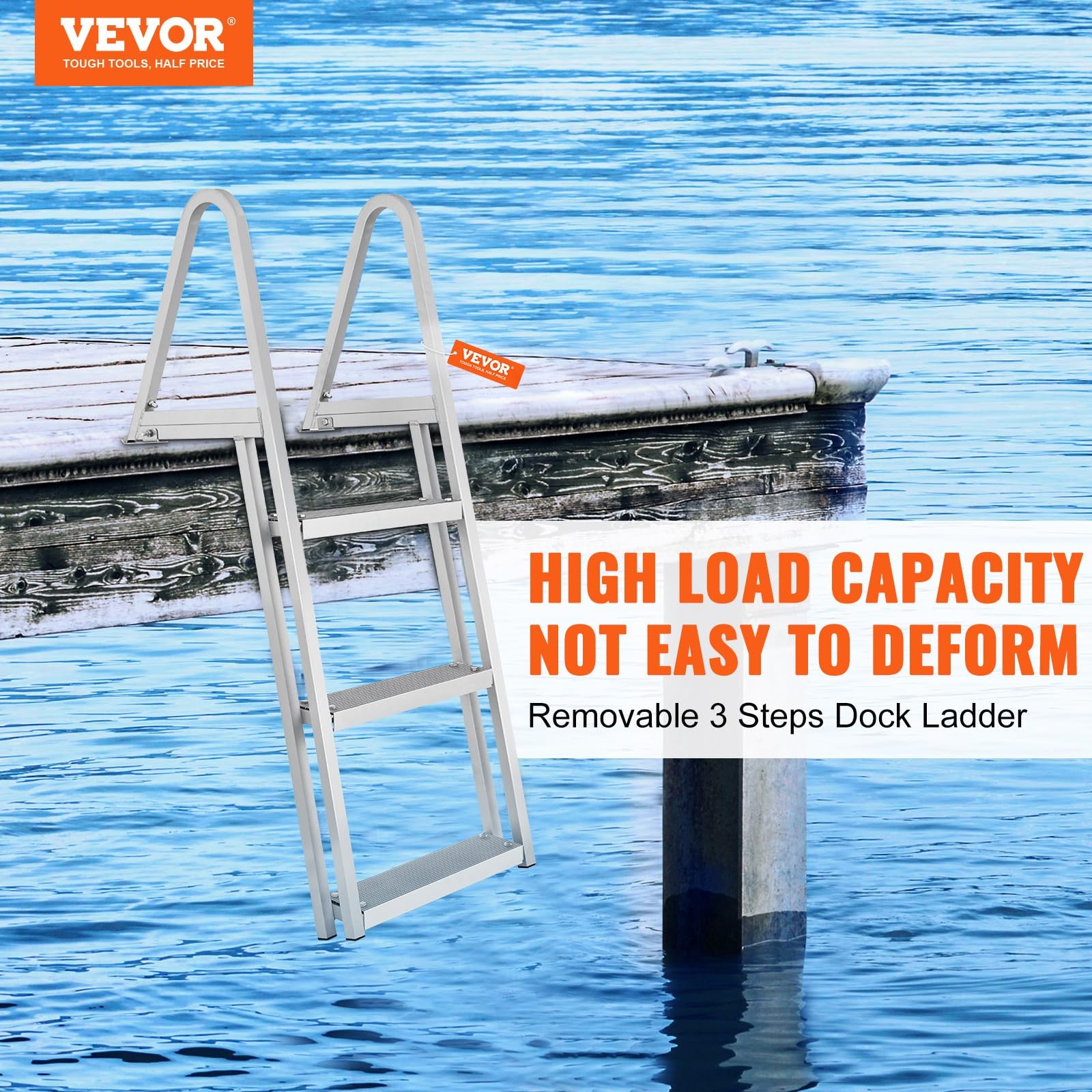VEVOR Removable Dock Ladder 3 Steps, 350 lbs Load Capacity, 3 Step, New