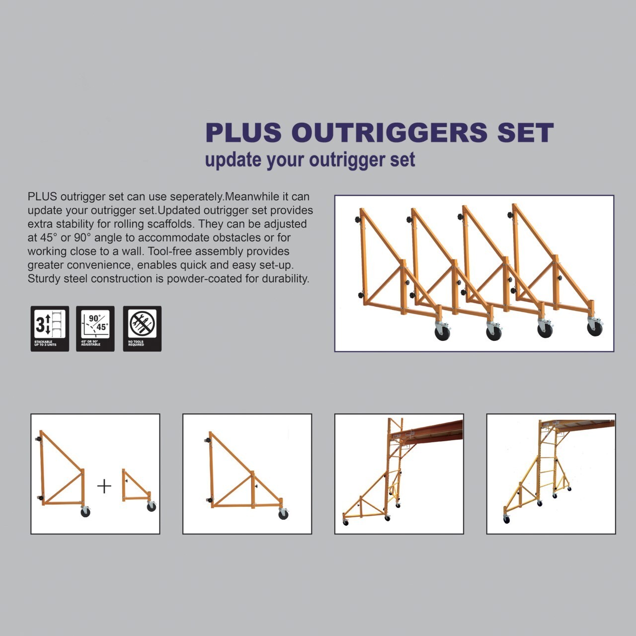 “BM” 18 FT SCAFFOLDING SET w/36″outriggers,GuardRail, Safety Hatch Platforms