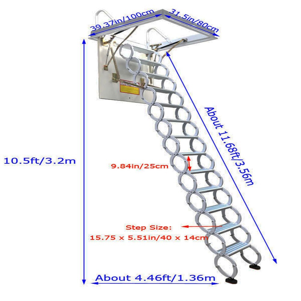Attic Loft Ladder Pull Down Attic Ceiling Stairs 13 Steps Hidden Folding Stairs