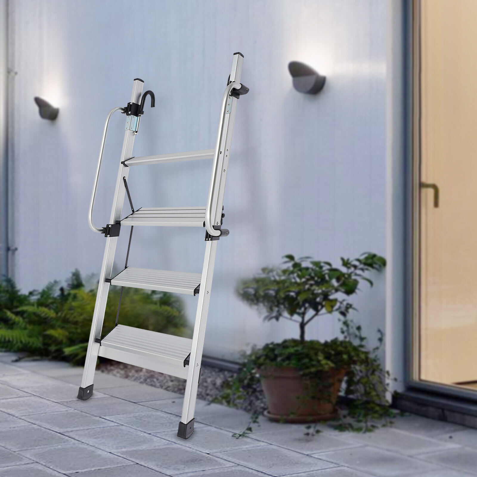 4-Step Floor Standing Bed Ladder Ladder w/ Adjustable Handrail 150kg/330.69lbs