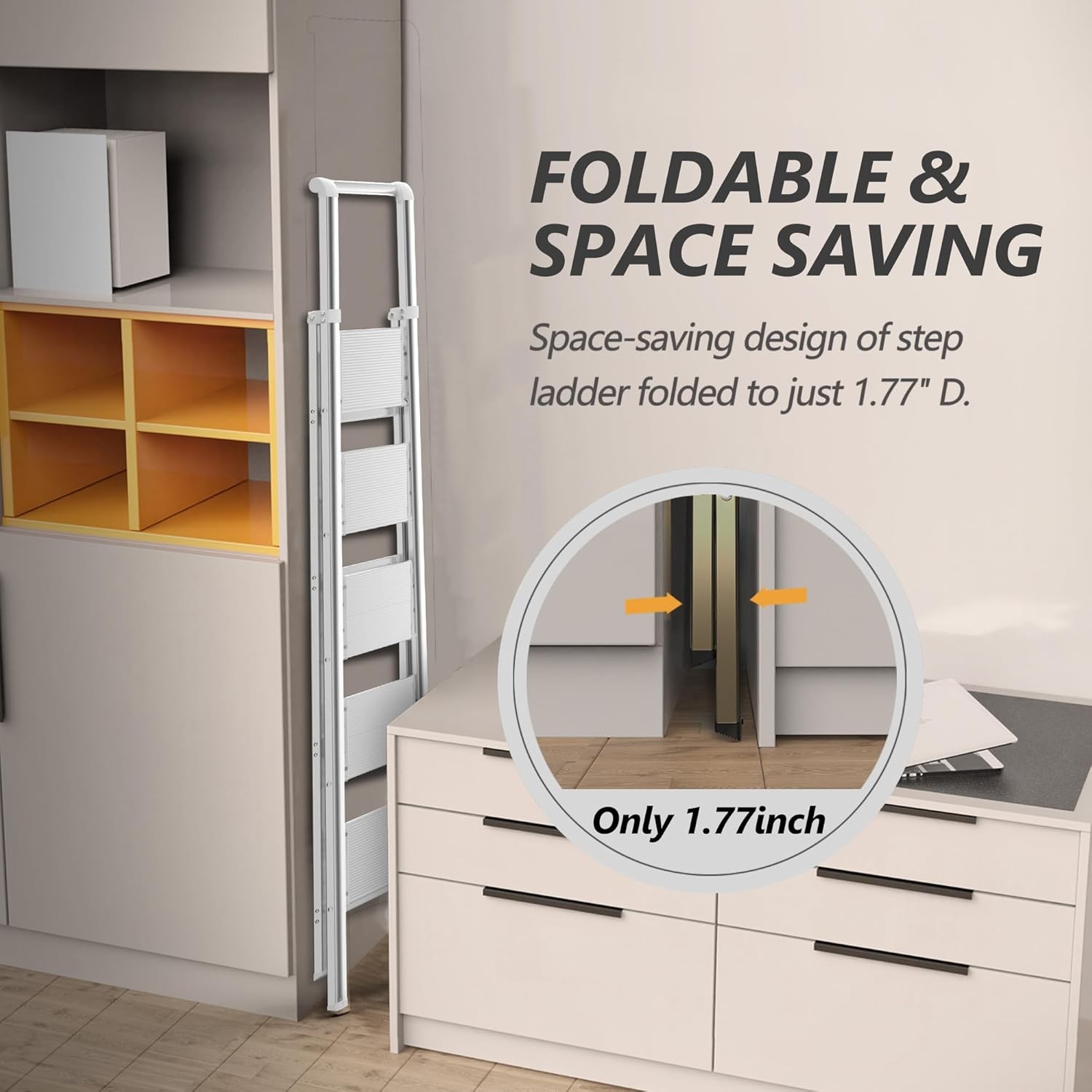 5 Step Ladder, Folding Stool, White Foldable Ladder for 10 5 Step,