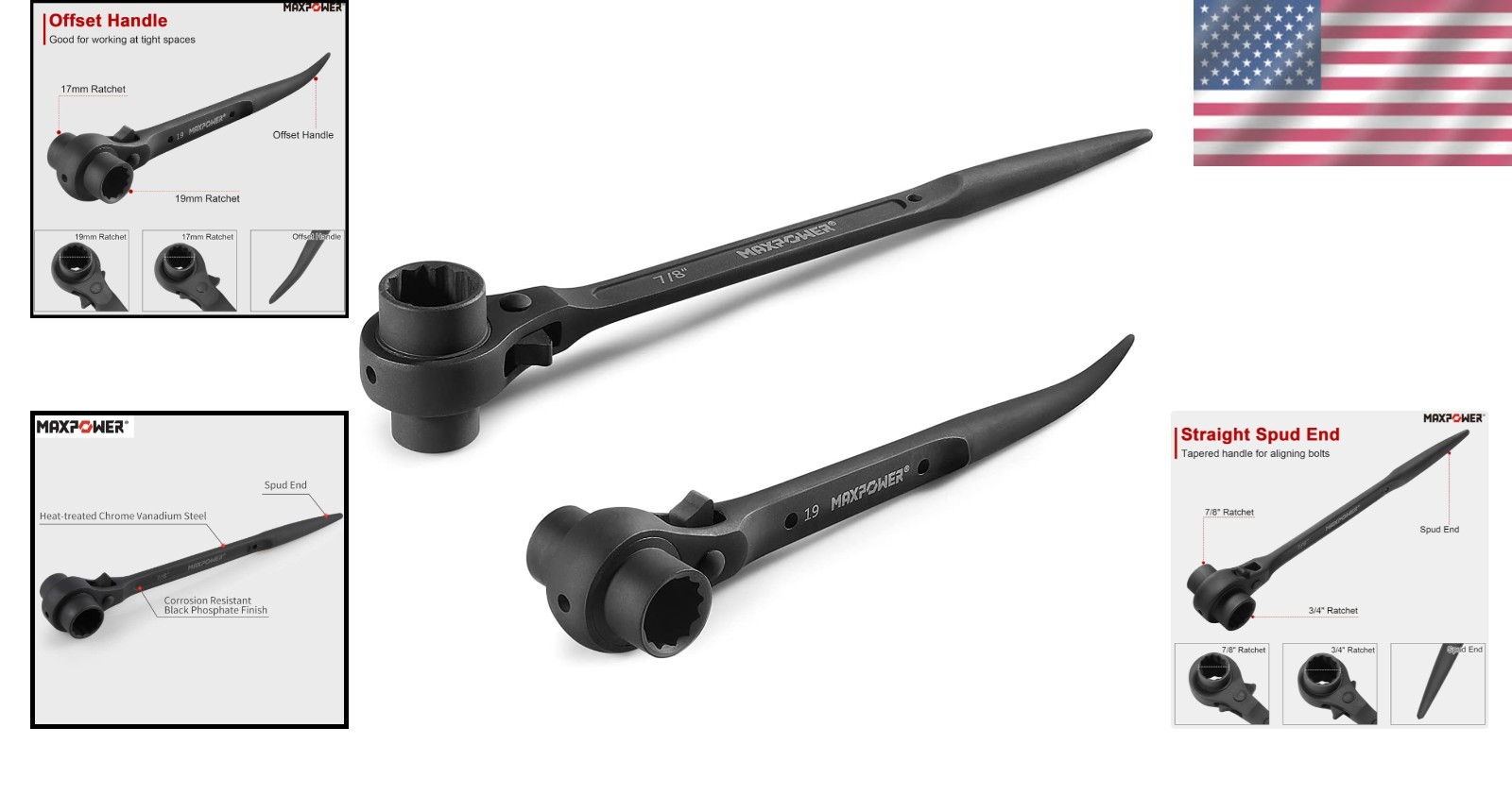 Durable Scaffold Wrench Set – 2 Pack 3/4 & 7/8 Inch with Black Phosphate Finish