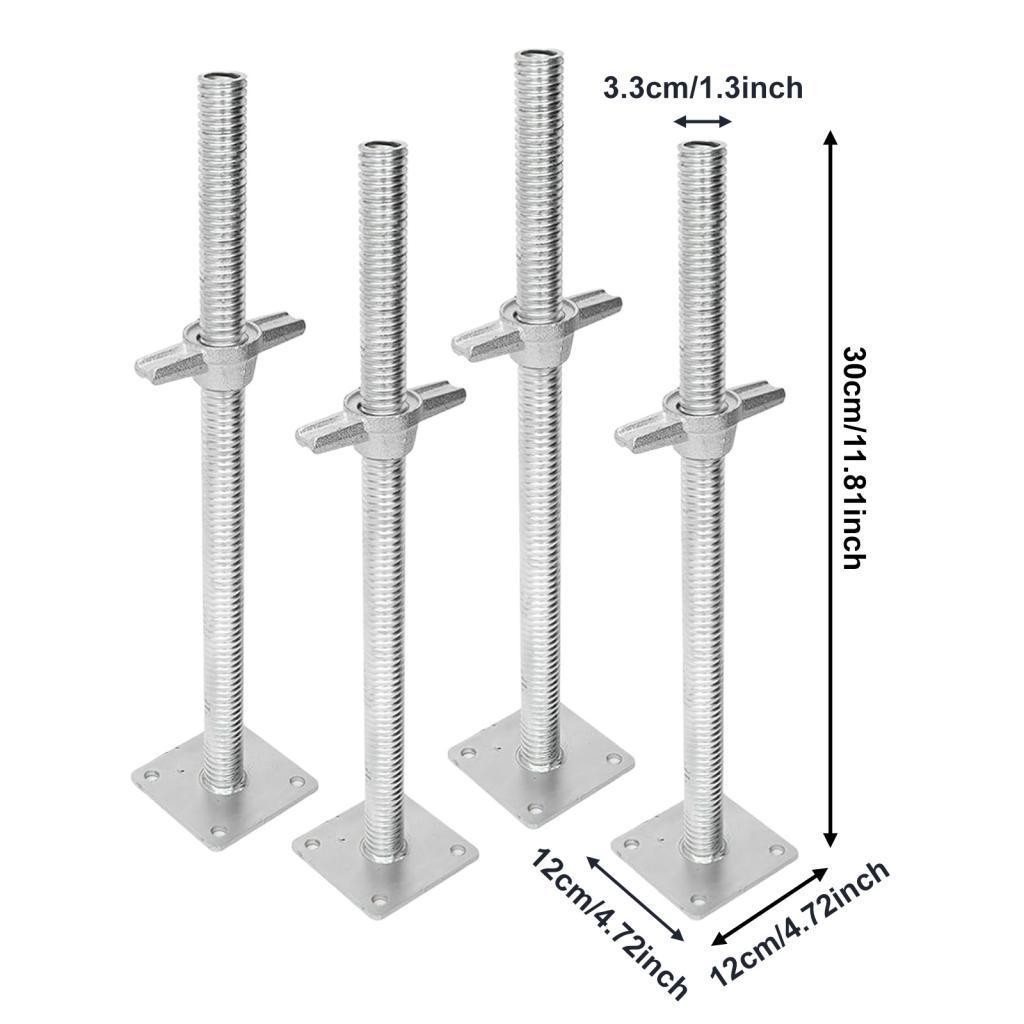 4x Leveling Jacks for Scaffolding with Base Plate Adjustable 12″ Hollow Heavy