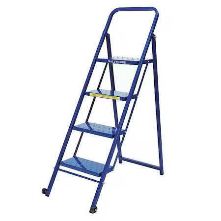 BALLYMORE TL418 56 in H Steel Folding Rolling Ladder, 4 Steps, 300 lb Load