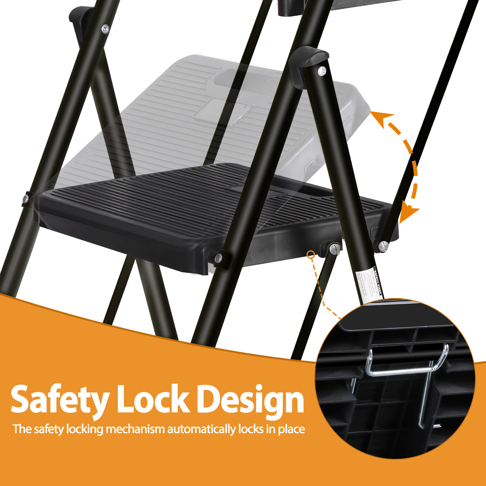 Folding Step Ladders for Kitchen/Closet Ladder 4 Step for Adults Non-Slip Black
