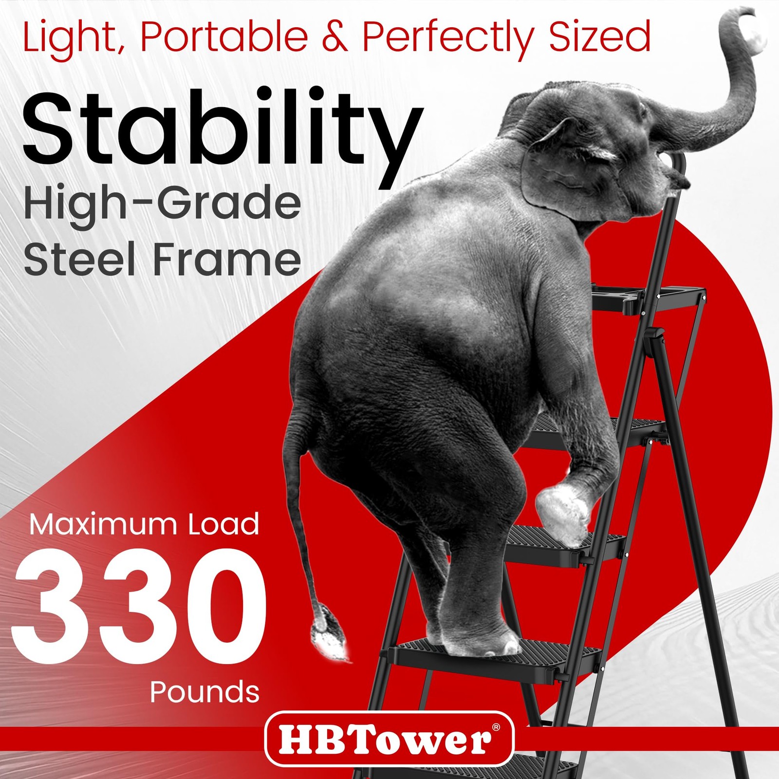 HBTower Step Ladder, Folding Stool with Wide 4 Black