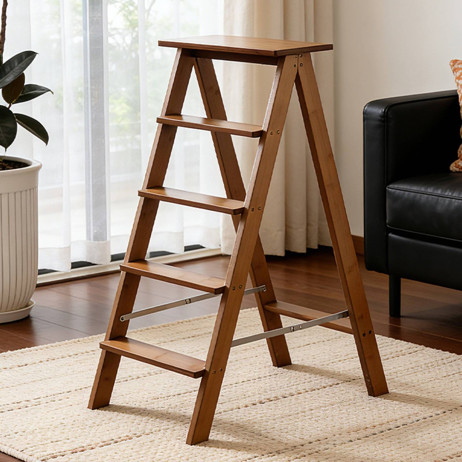 Five-Step Ladder Space-Saving Folding Step Stool Sturdy for Library, Home Users