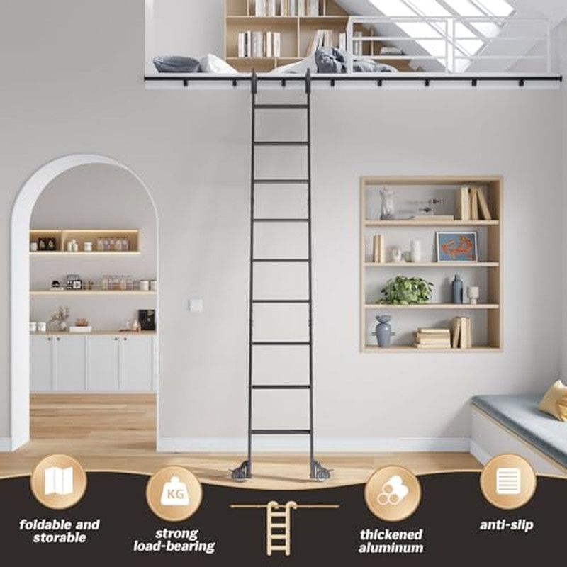10FT Aluminum Rolling Library Ladder with 8FT Sliding Track Kit