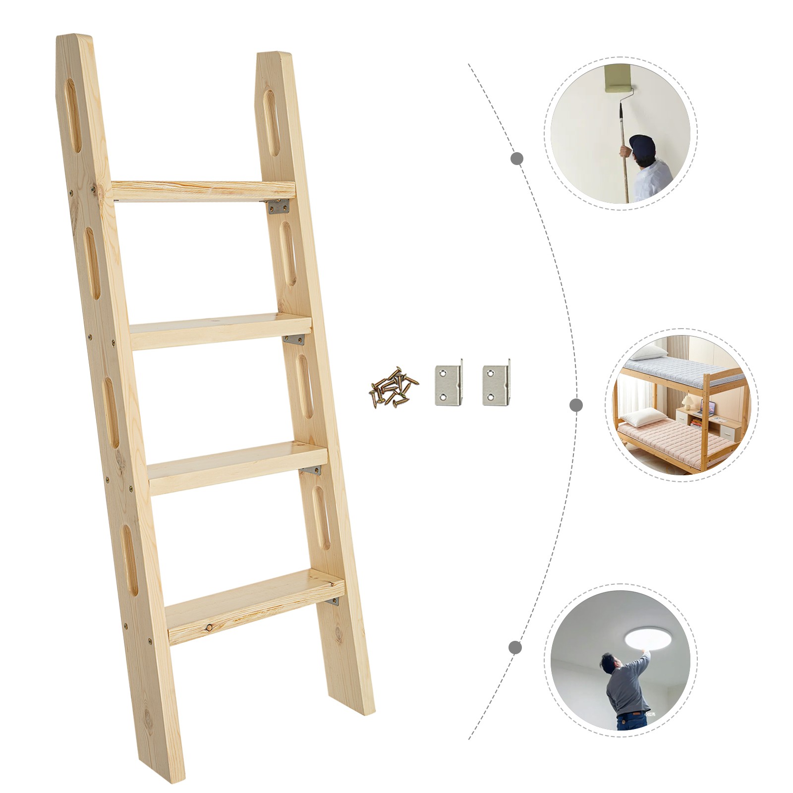 Bed Ladder, 4-step Wooden Ladder, Step Ladder used for ascending, picking up