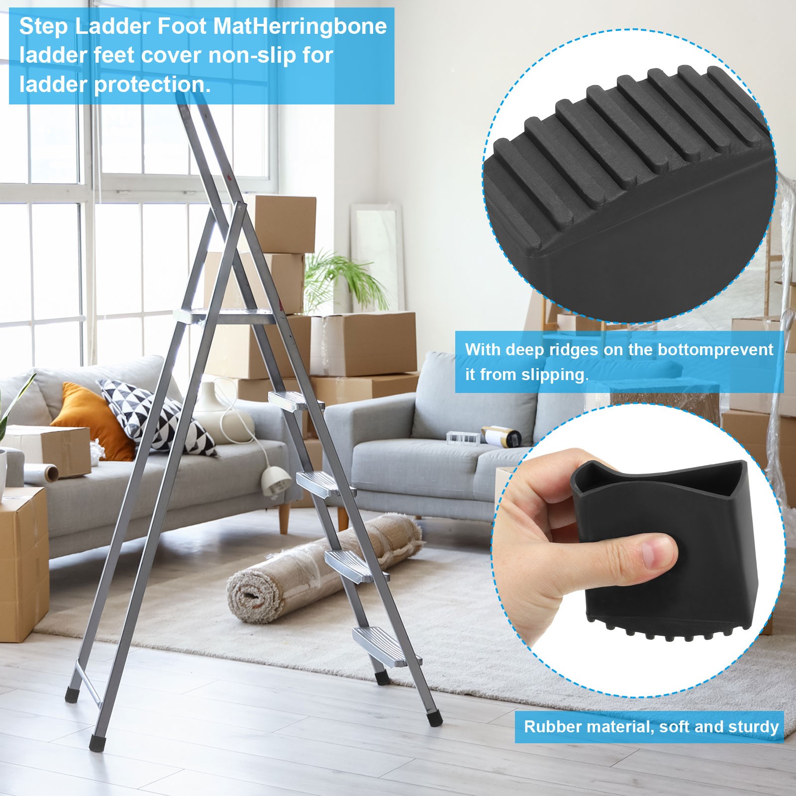 2Pcs Ladder Feet Mat Non-Slip Rubber Ladder Cover Accessory Black
