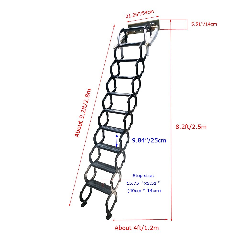 Wall Mounted Attic Loft Ladder Loft Wall Ladder Attic Black Folding 12 Steps