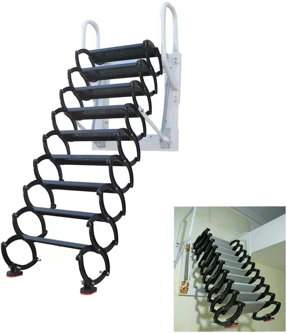 INTSUPERMAI Wall Mounted Attic Ladder for Loft Folding Step Ladder 10ft Height