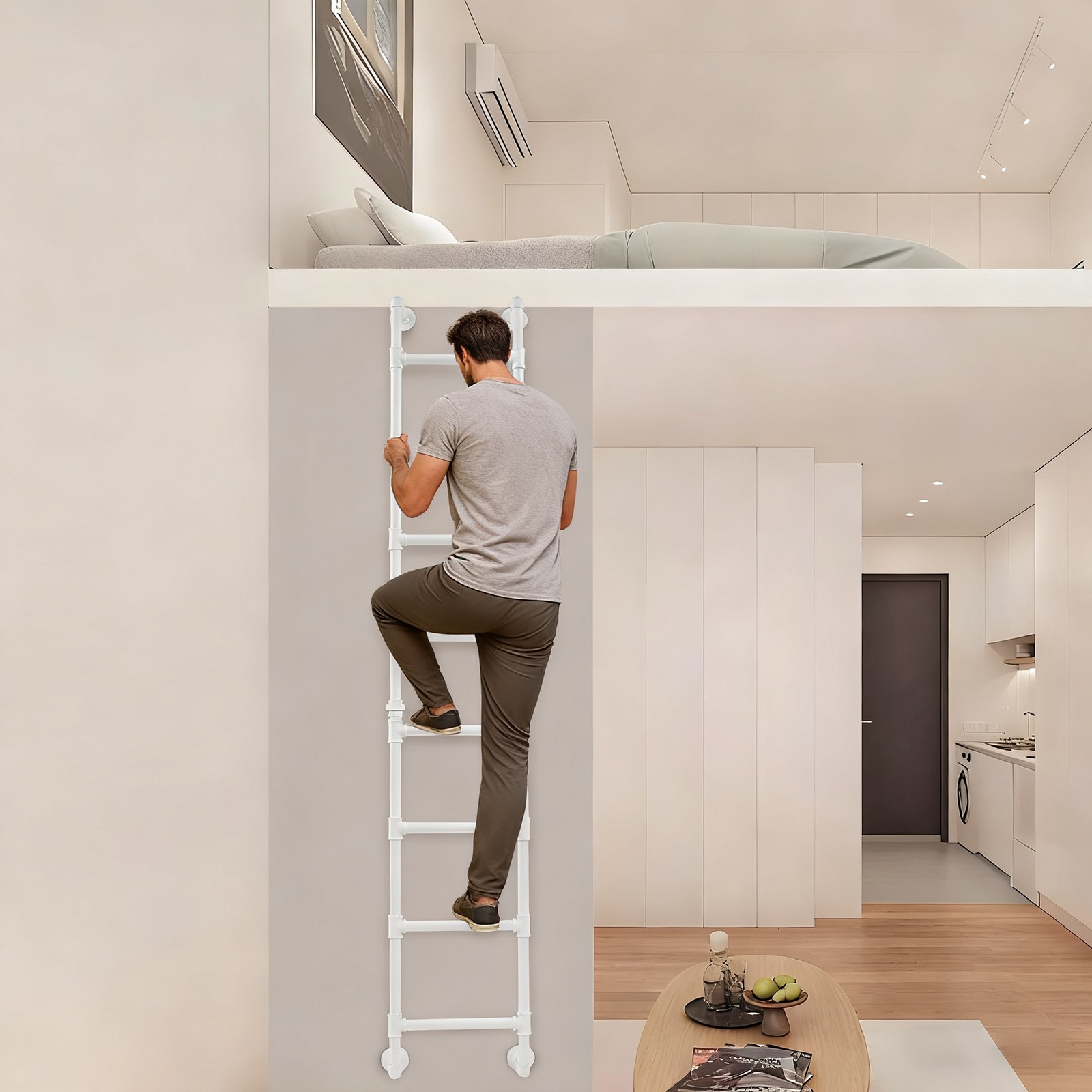 8-Step Ladder Bunk Bed Attic Ladder Wall-mounted High Loft Attic Step Ladders