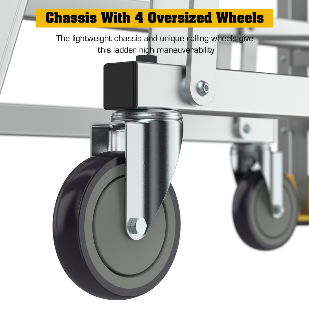 5 Step 375 Lbs Aluminum Rolling Platform Ladder Rolling Work Cart