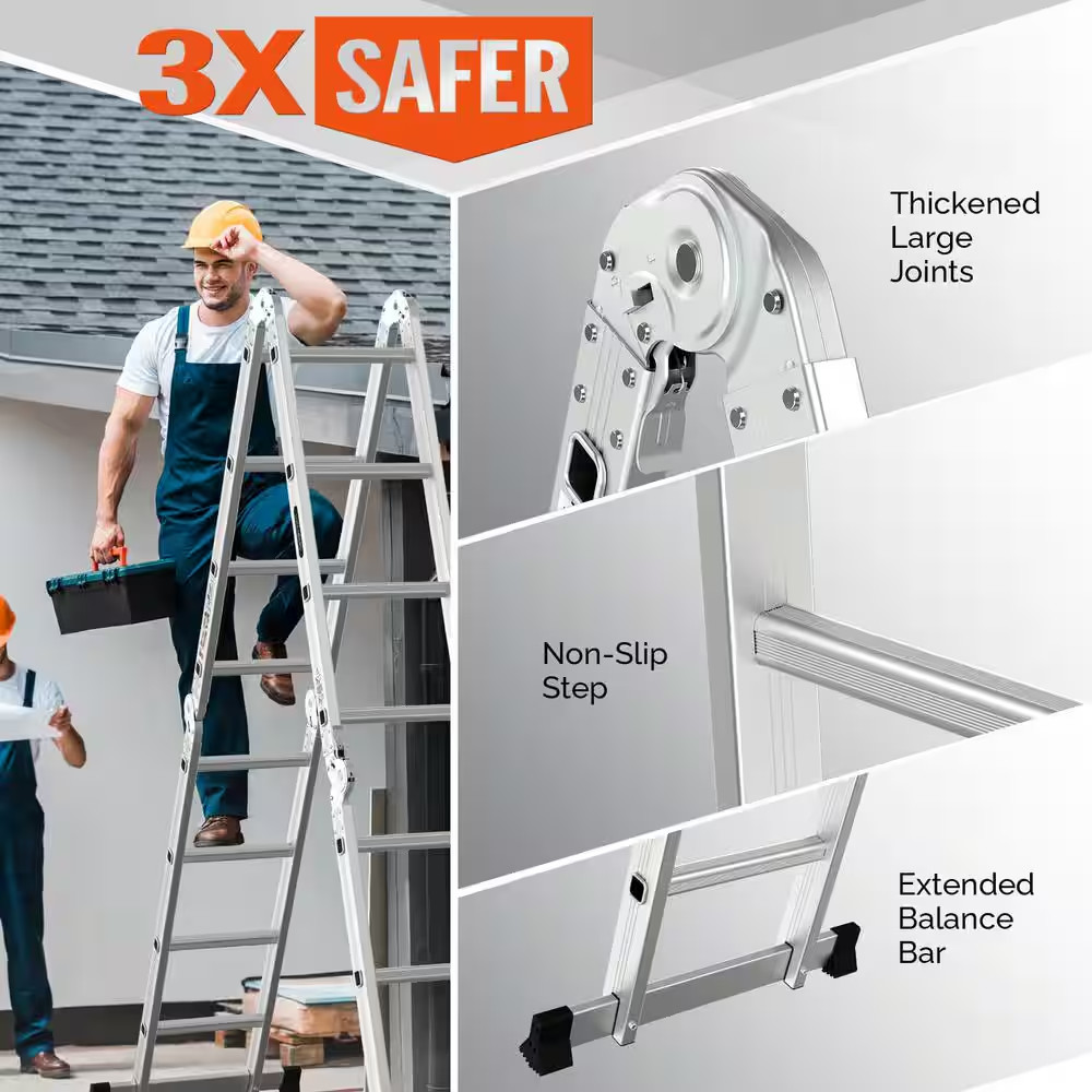 15.5 Ft. Reach 330 Lb. Aluminium 7-In-1 Folding Ladder, Heavy Duty Combination M