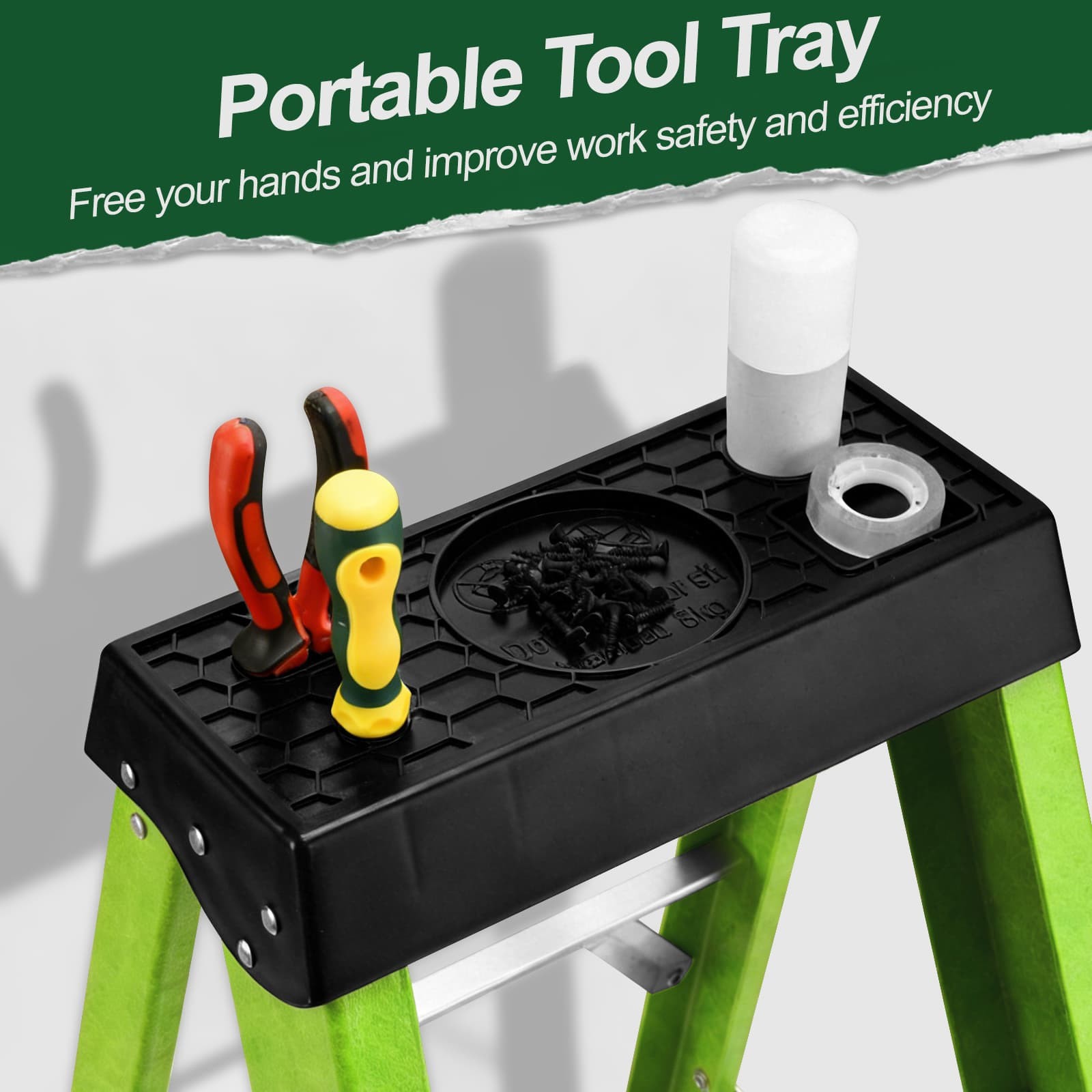 Green 7 Steps Fiberglass Ladder 330LBS Load Tool Tray for Home & Job