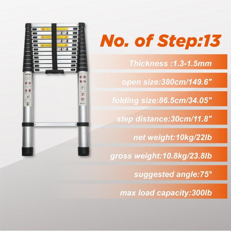 12.5FT Telescoping Ladder Aluminum Folding Telescopic Extension Ladder Portable