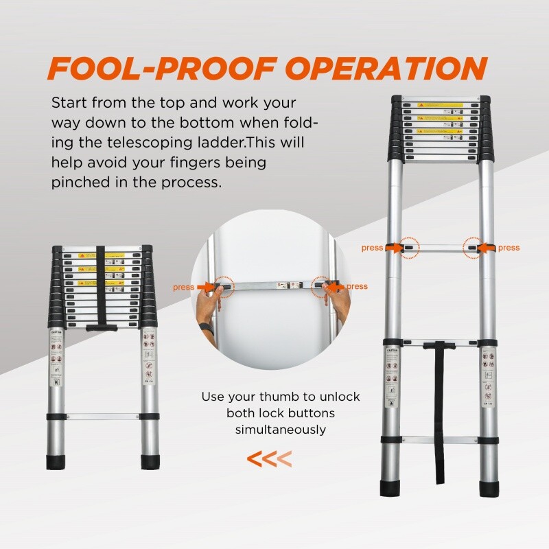 12.5FT Telescoping Ladder Aluminum Folding Telescopic Extension Ladder Portable