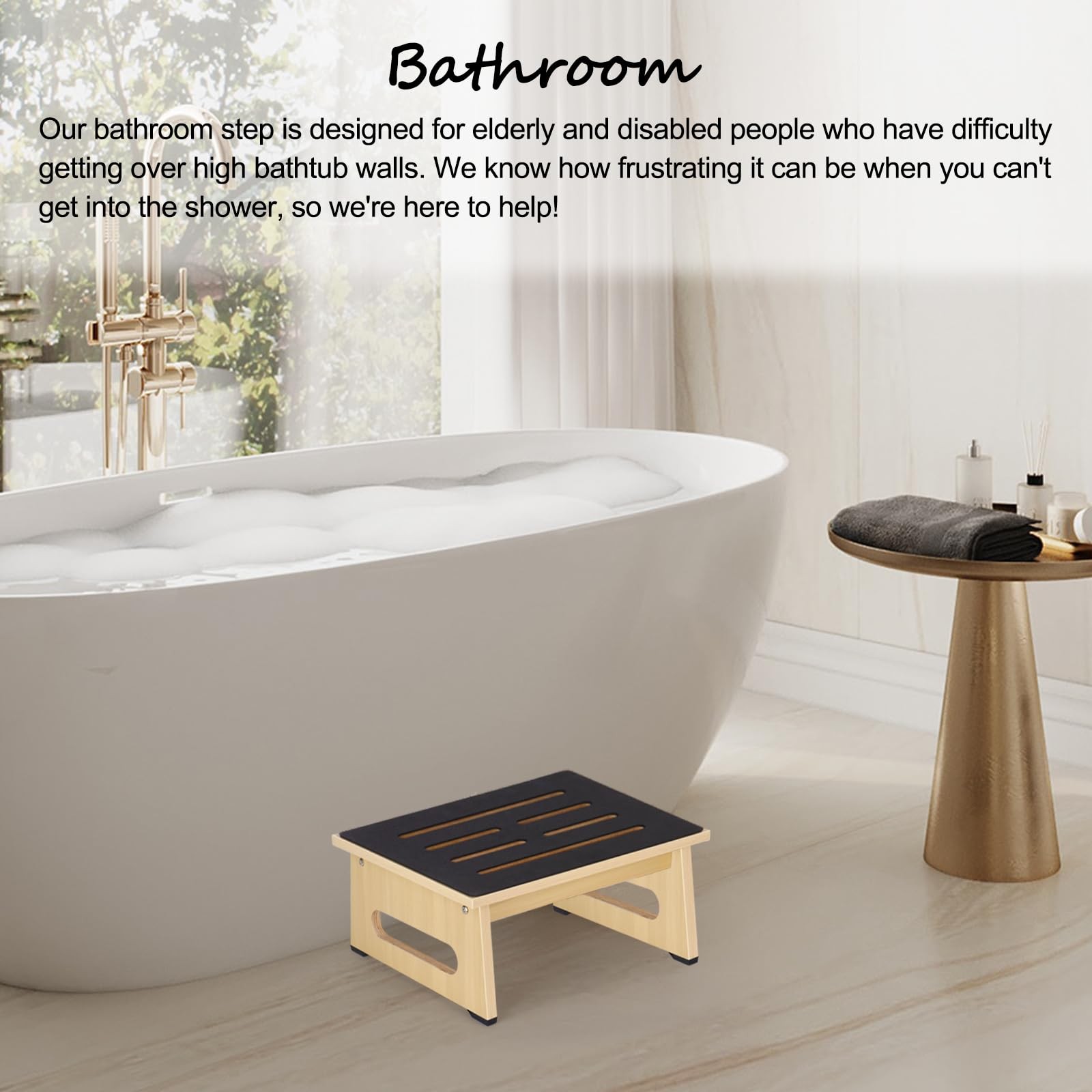 One Step Stool with Non-Slip Rubber Stepping Feet, Heavy 6.7inch, Natural