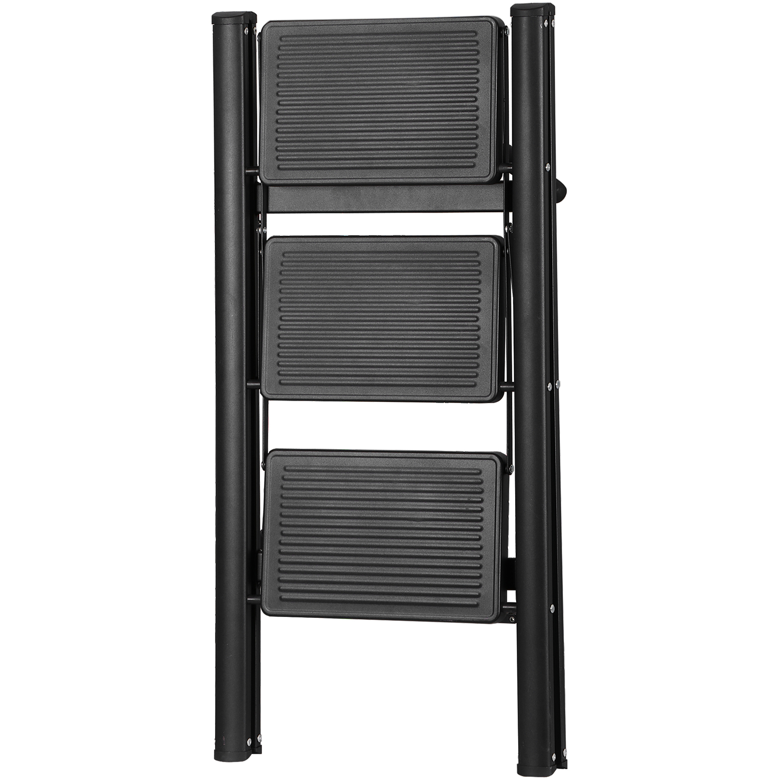 Foldable Three Step Ladder Easy To Store with Anti Slip Wide Pedals, Black