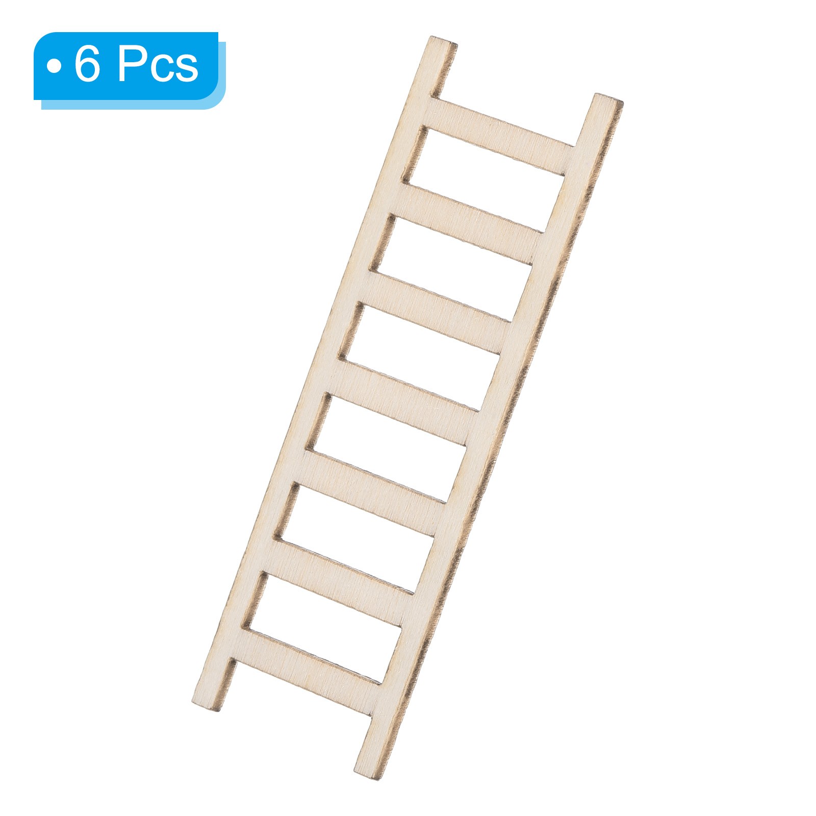 6Pcs 2.4″ Miniature Wooden Ladder Dollhouse Straight Ladders, Natural Color
