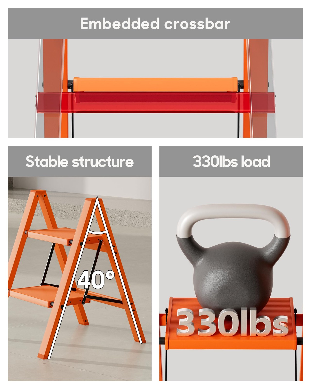 HillhutApex 2 Step Ladder, Lightweight Portable 2 Stool 2 Step, Orange