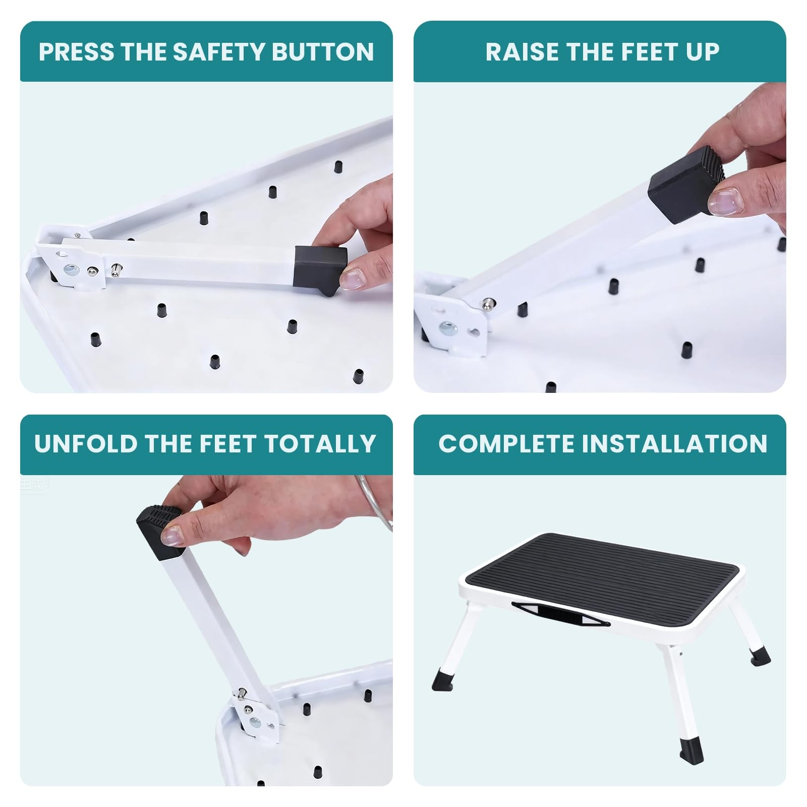 OLIXIS Foldable Step Stool 2 PCS with Pack of 2, Black Platform & White Feets