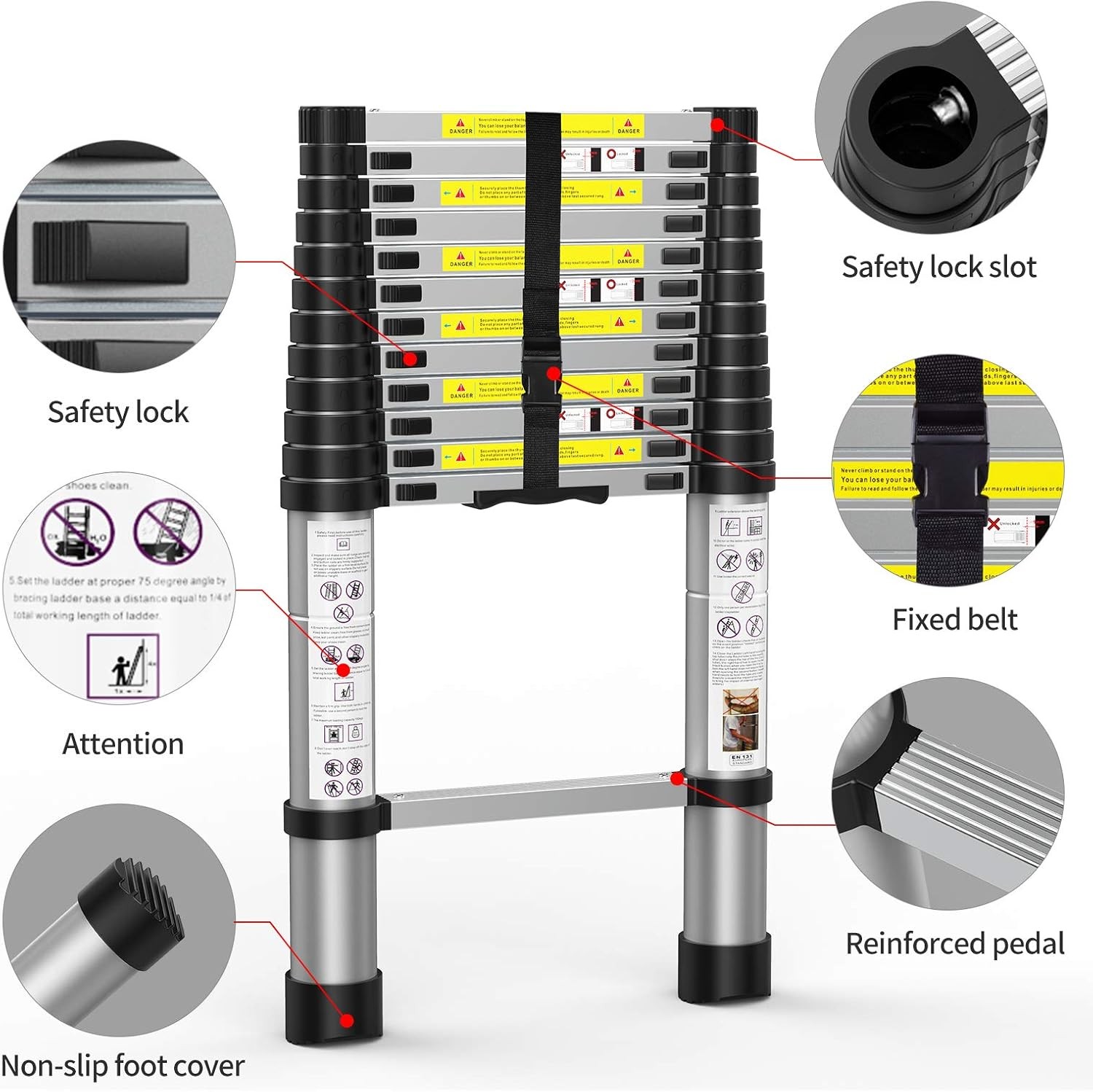 12.5FT Telescoping Ladder Aluminum Folding Telescopic Extension Ladder Portable