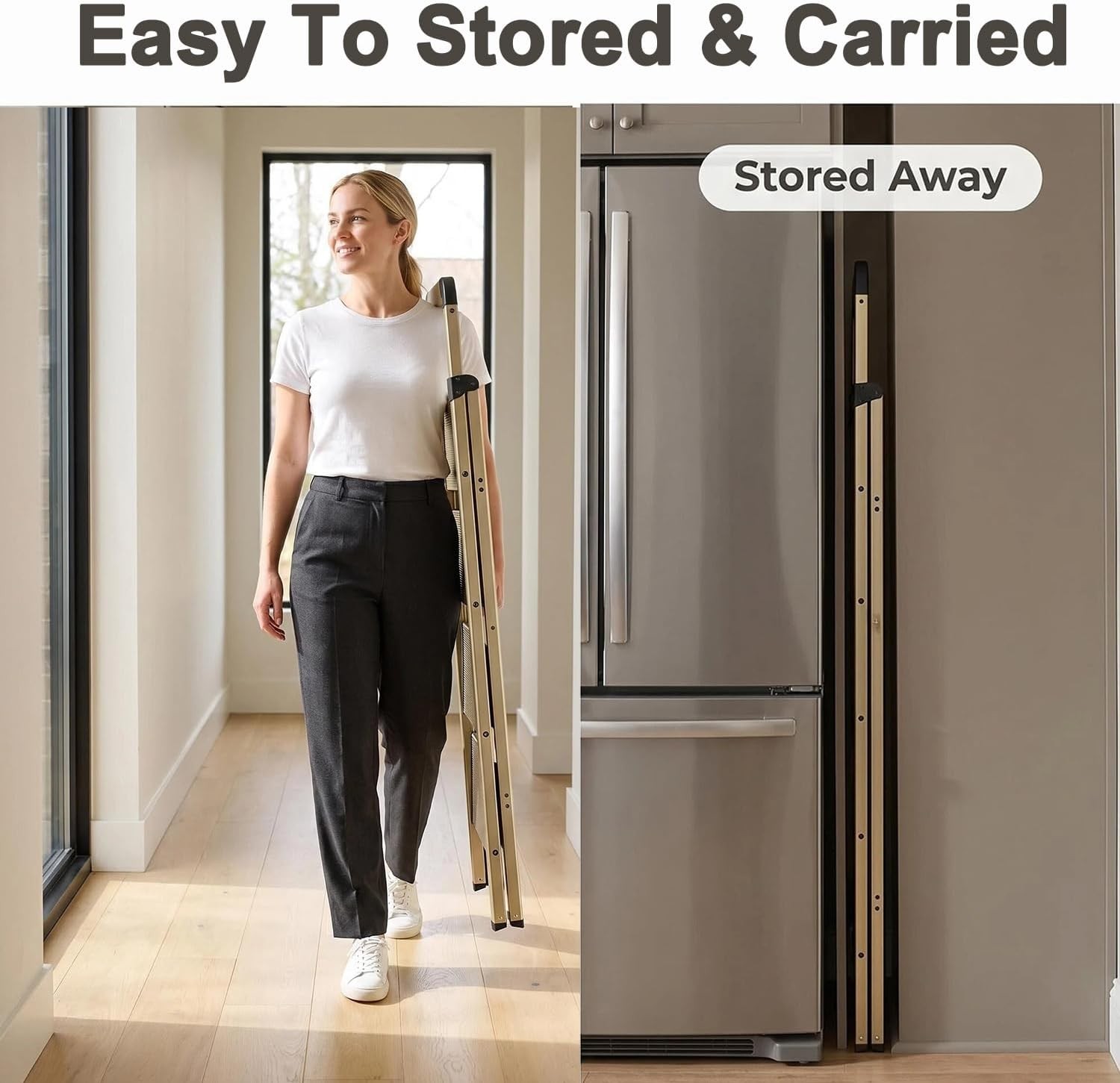 2-Step Champagne Gold Aluminum Folding Step Ladder