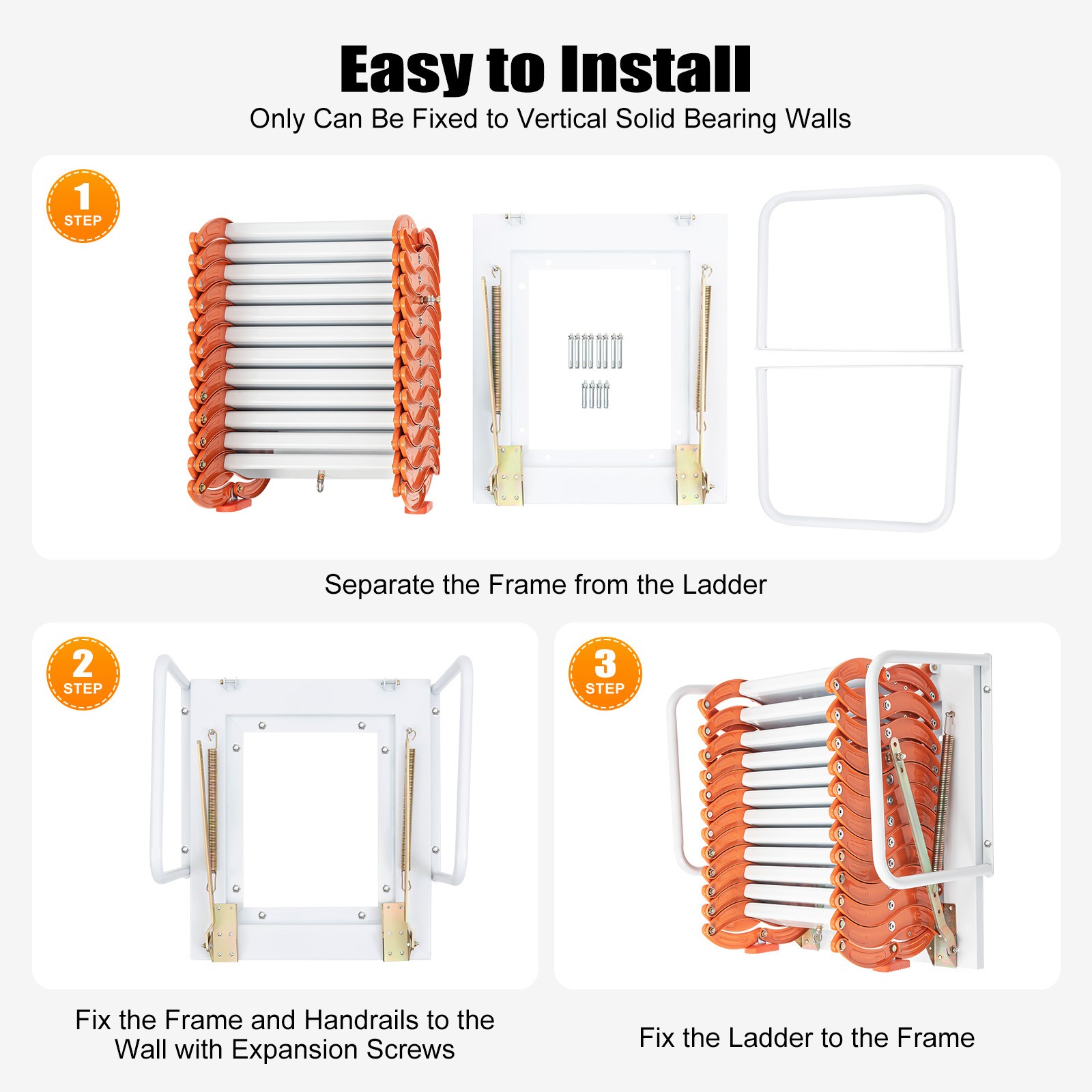 10ft Attic Ladder Loft Stairs 12 Steps Folding Ladder Pull Down Stairs 880 lbs