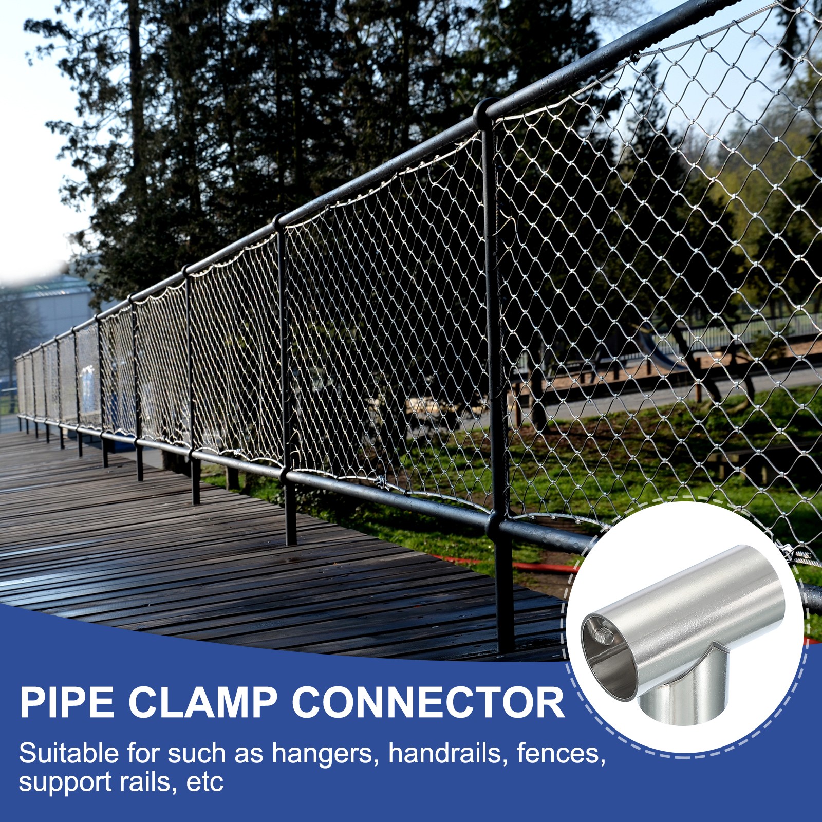 1″ 3 Way Pipe Clamp Connector, 2 Pcs T Shape Chain Fence Clamps, Silver