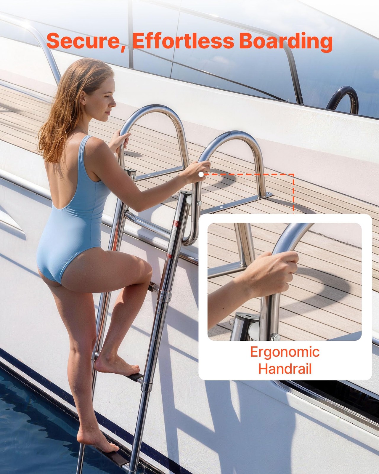 VEVOR Boat Ladder, 4 Steps Stainless Steel Telescoping 4 Steps, Silver+black