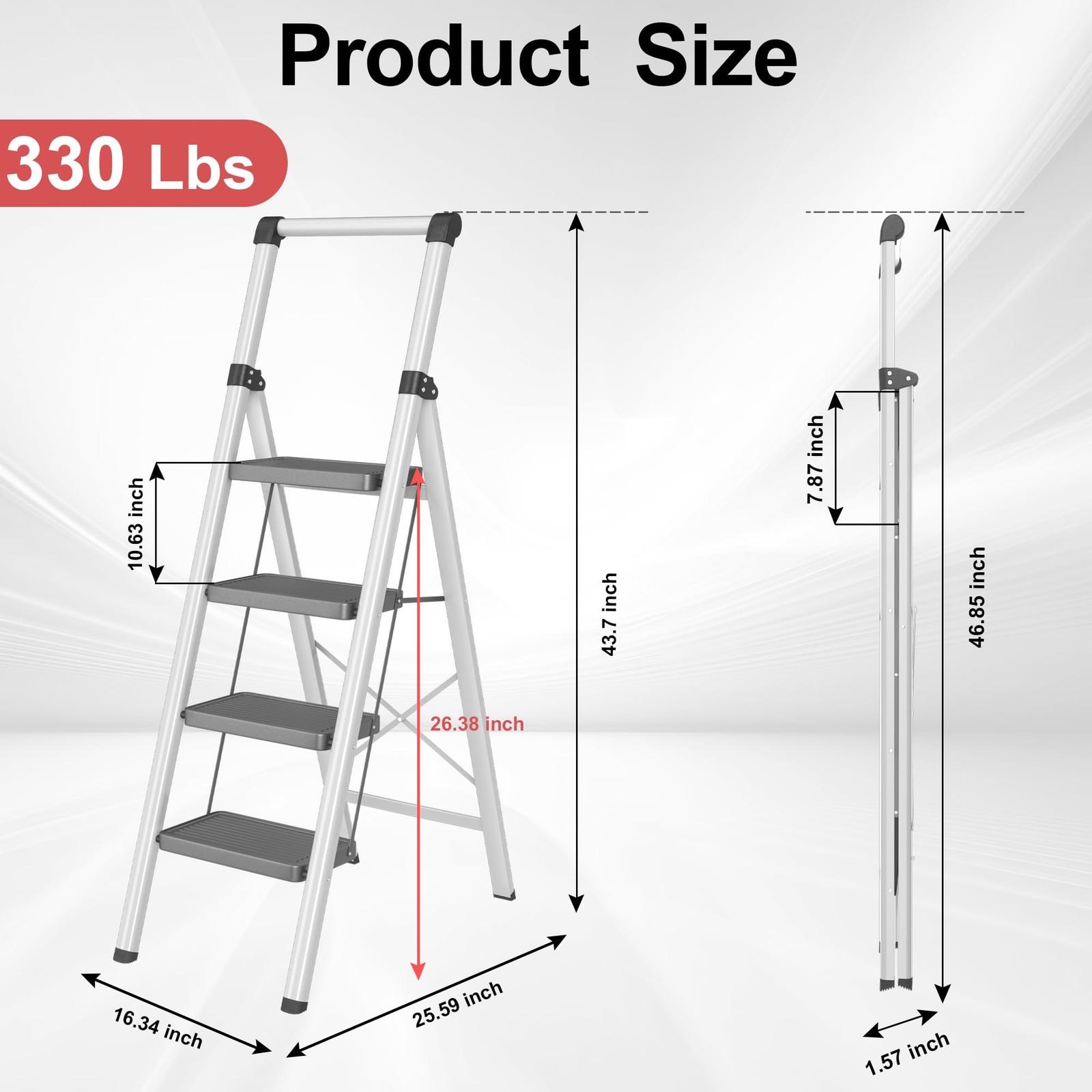 DIAMONDFORGE 4 Step Ladder with Handle, Foldable 4 Step, Black Grey
