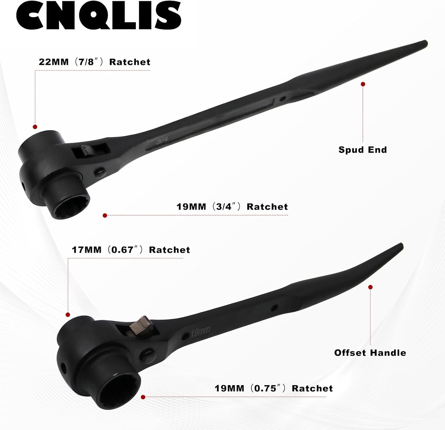 2PCS Scaffold Wrench Set, Dual Socket Scaffold 7/8 Inch X 3/4 Inch and Metric 17