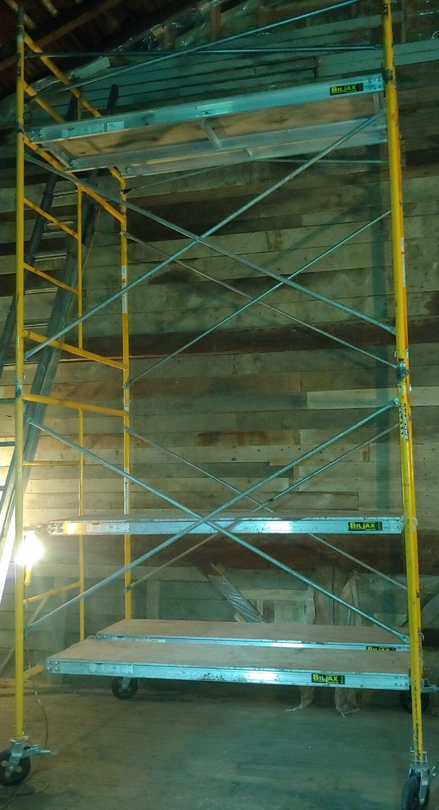 Biljax Scaffolding Tower-14 ft tall, 7 ft wide,5 ft deep, on wheels, 5 platforms