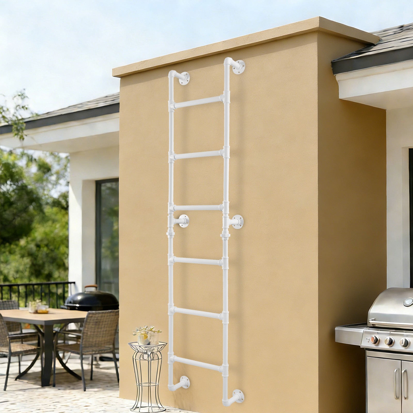 6-Rung Wall Mounted Step Ladder Heavy-Duty Wall-Mounted Stairs Basement Window