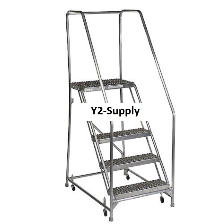 NEW! 5 Step Aluminum Rolling Ladder, 24″W Grip Step, 30″ Handrails!!