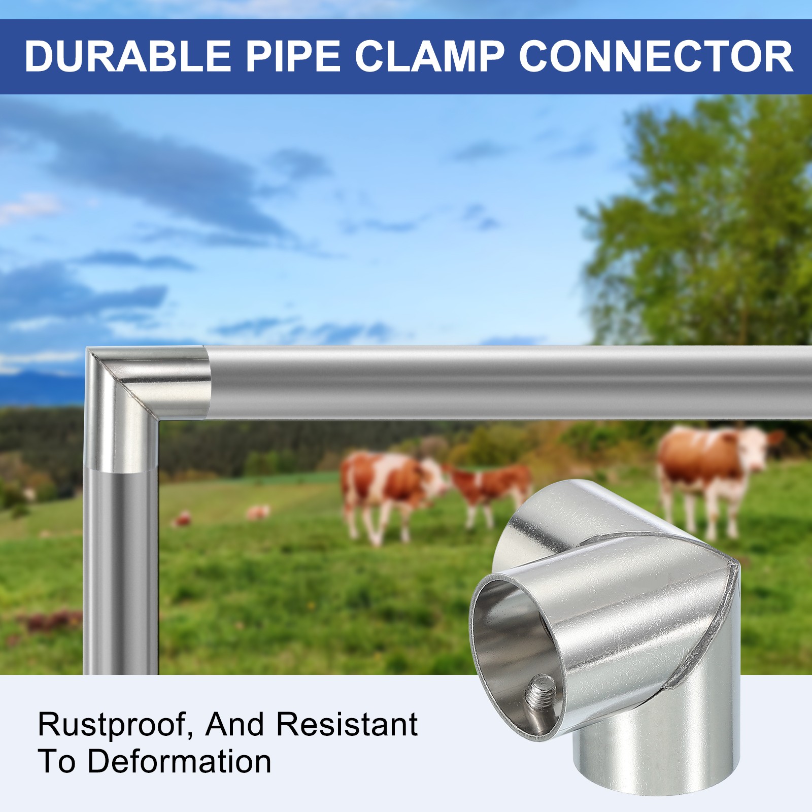1″ 3 Way Pipe Clamp Connector 2Pack 90 Degree Elbow Chain Fence Clamps Silver