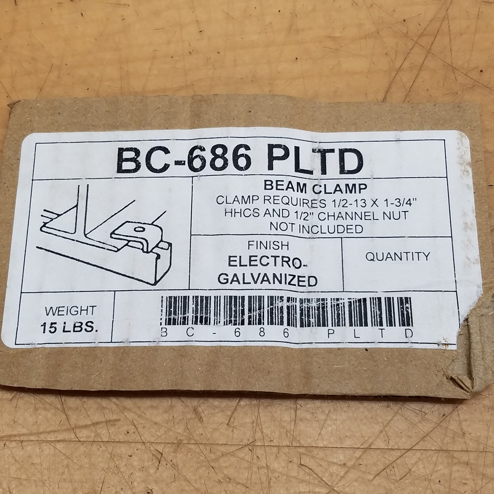 Lot Of 20 – BC-686 PLTD Beam Clamp, Galvanized, 1/4″ Thick – NEW