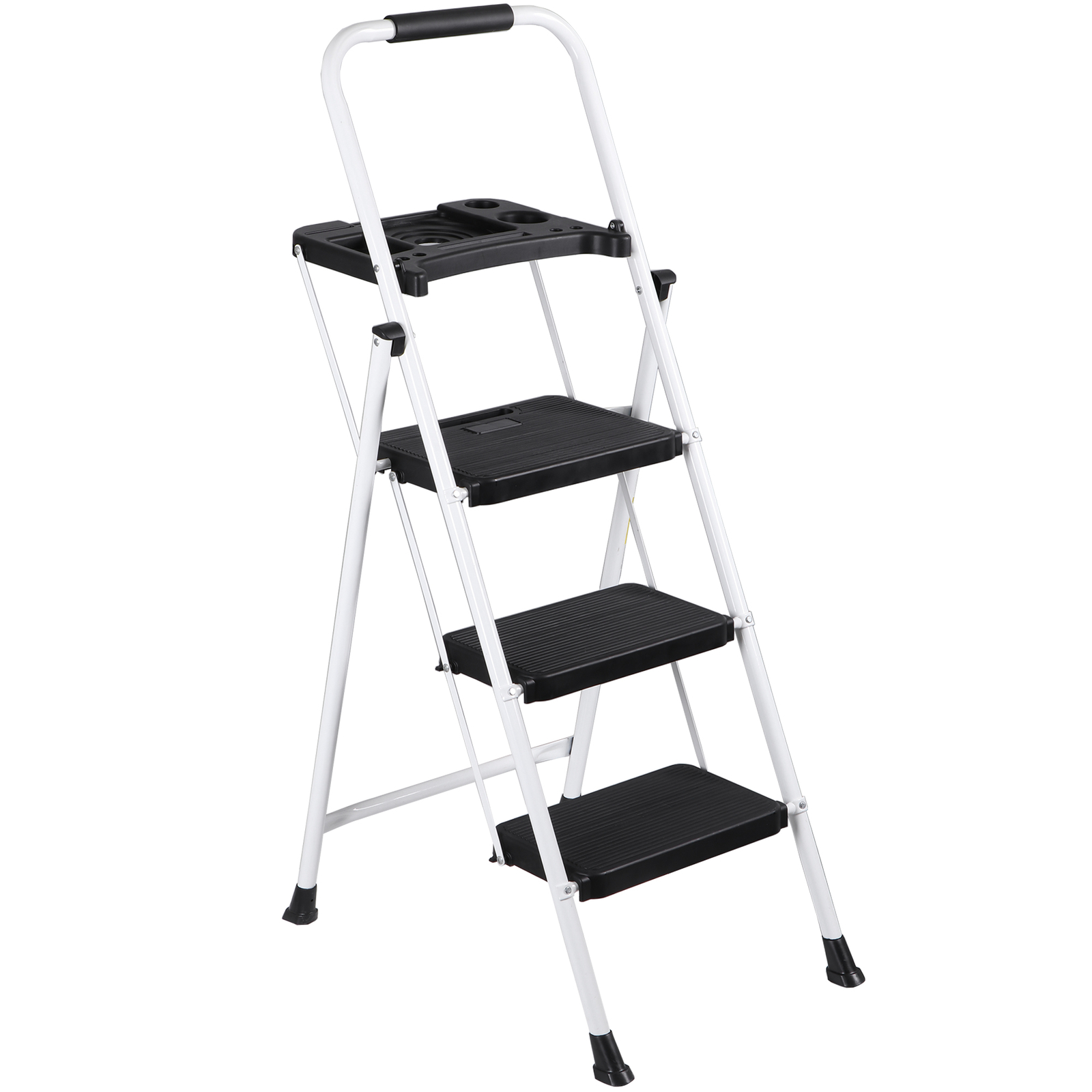 3 Step Ladder w/ Tool Tray Folding Step Stool w/ Wide Non-Slip Pedal & Handgrip