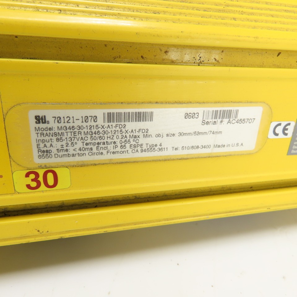 STI MG46-30-1215-X-A1-FD2 MegaSafe 4600 Safety Light Curtain Transmitter 85-137V