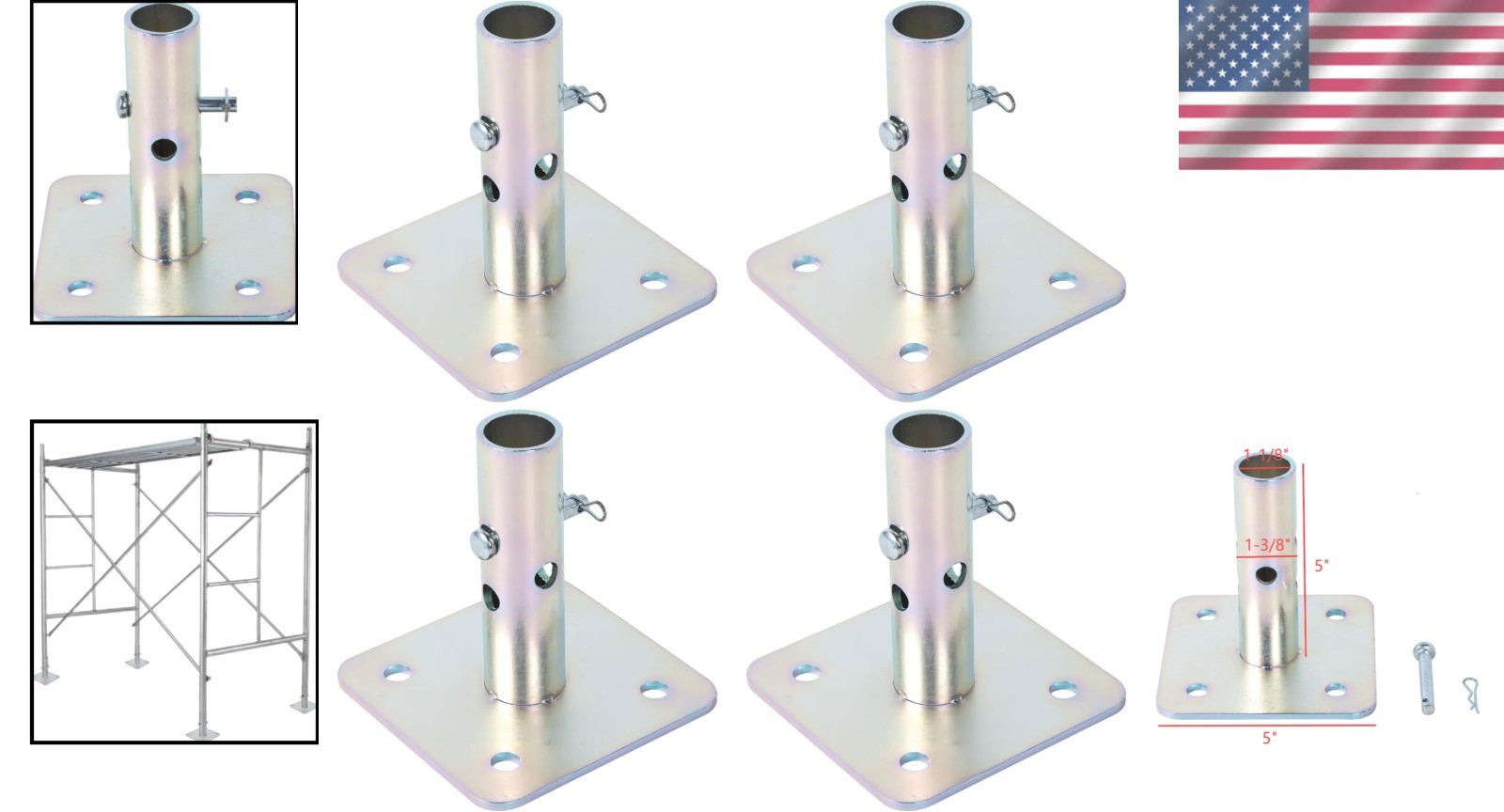Reliable Galvanized Base Plates for Scaffolding – 4 Pack
