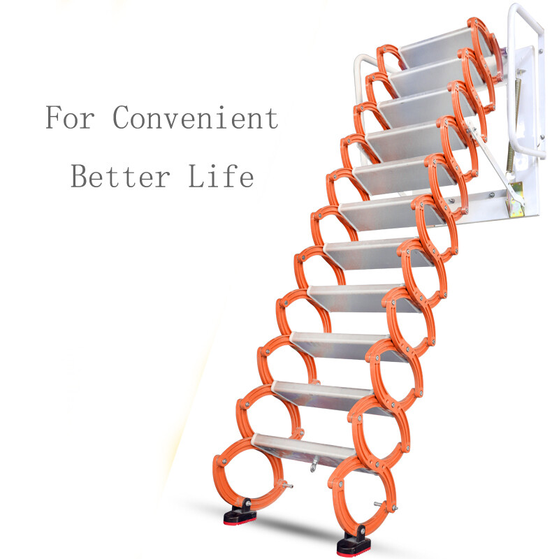 Orange Wall Mounted Collapsible Folding Ladder Loft Stairs 27.6*27.6 in Max 3M