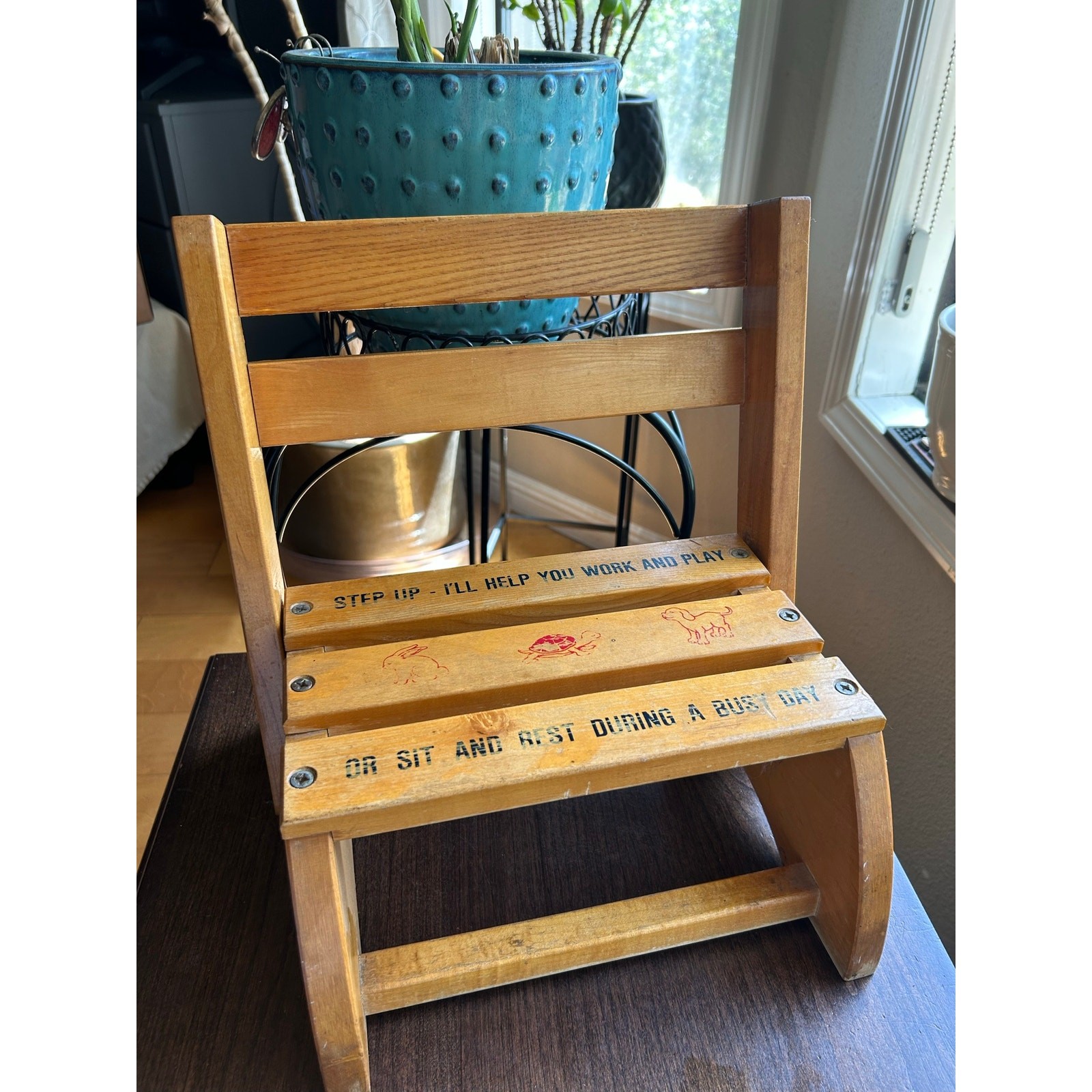 vintage Nu-Line Industries wood children’s folding step stool chair combo 1950s