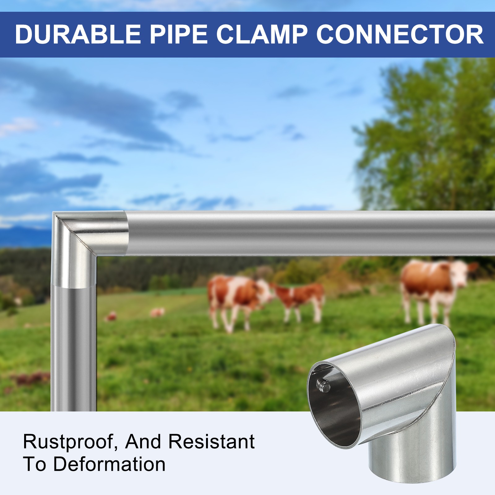 1″ 2 Way Pipe Clamp Connector, 2 Pcs L Shape Chain Fence Clamps, Silver