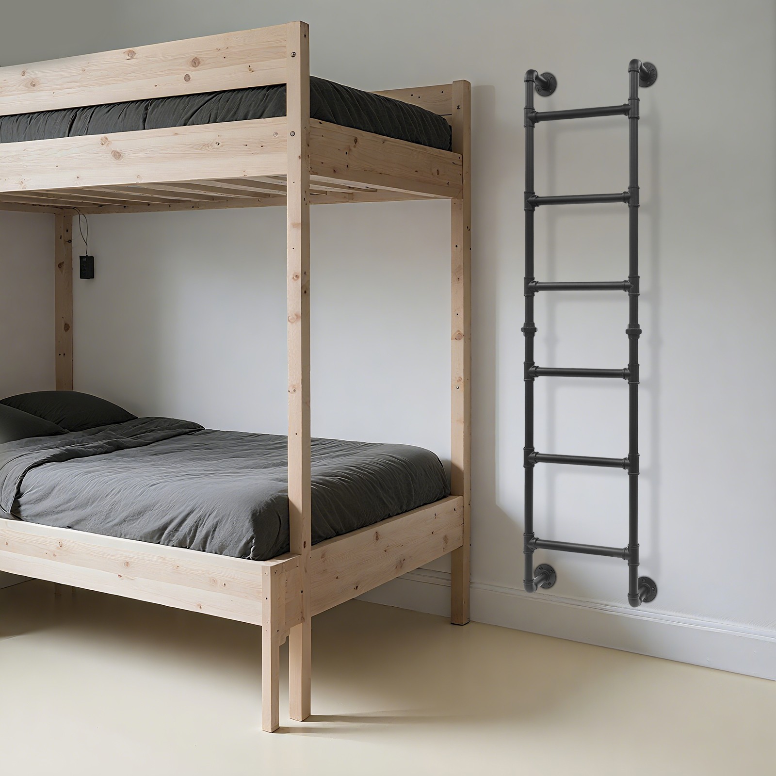 6-Steps Ladder Bunk Bed Ladder Wall-mount Loft Attic Step Ladder 150kg/330.69lbs