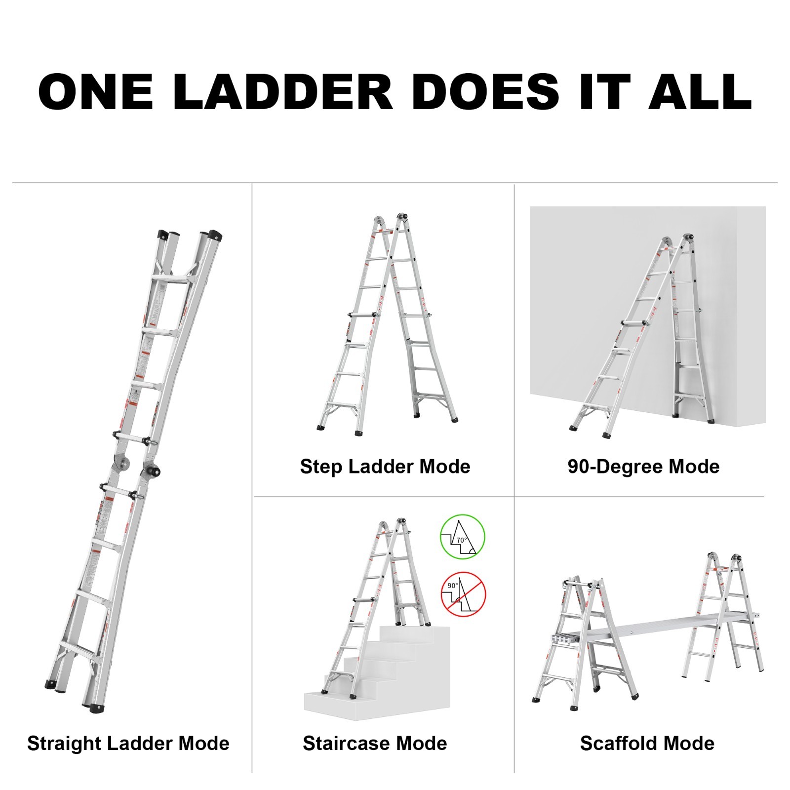 17ft Multi-Position Aluminum Ladder Folding A-Frame Extension Scaffold 250lbs
