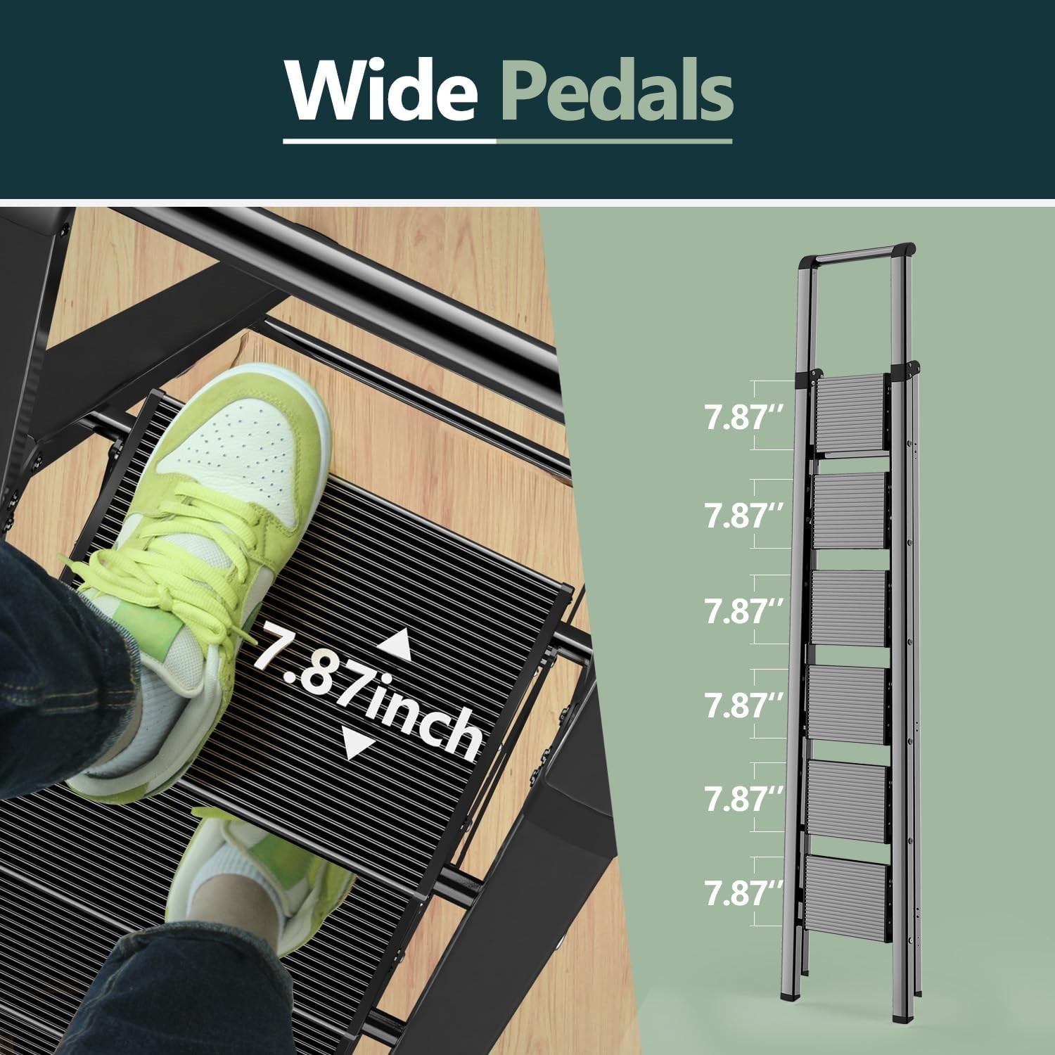 WOA 6 Step Ladder for 12 Feet High Ceiling, Lightweight 6 step, Black
