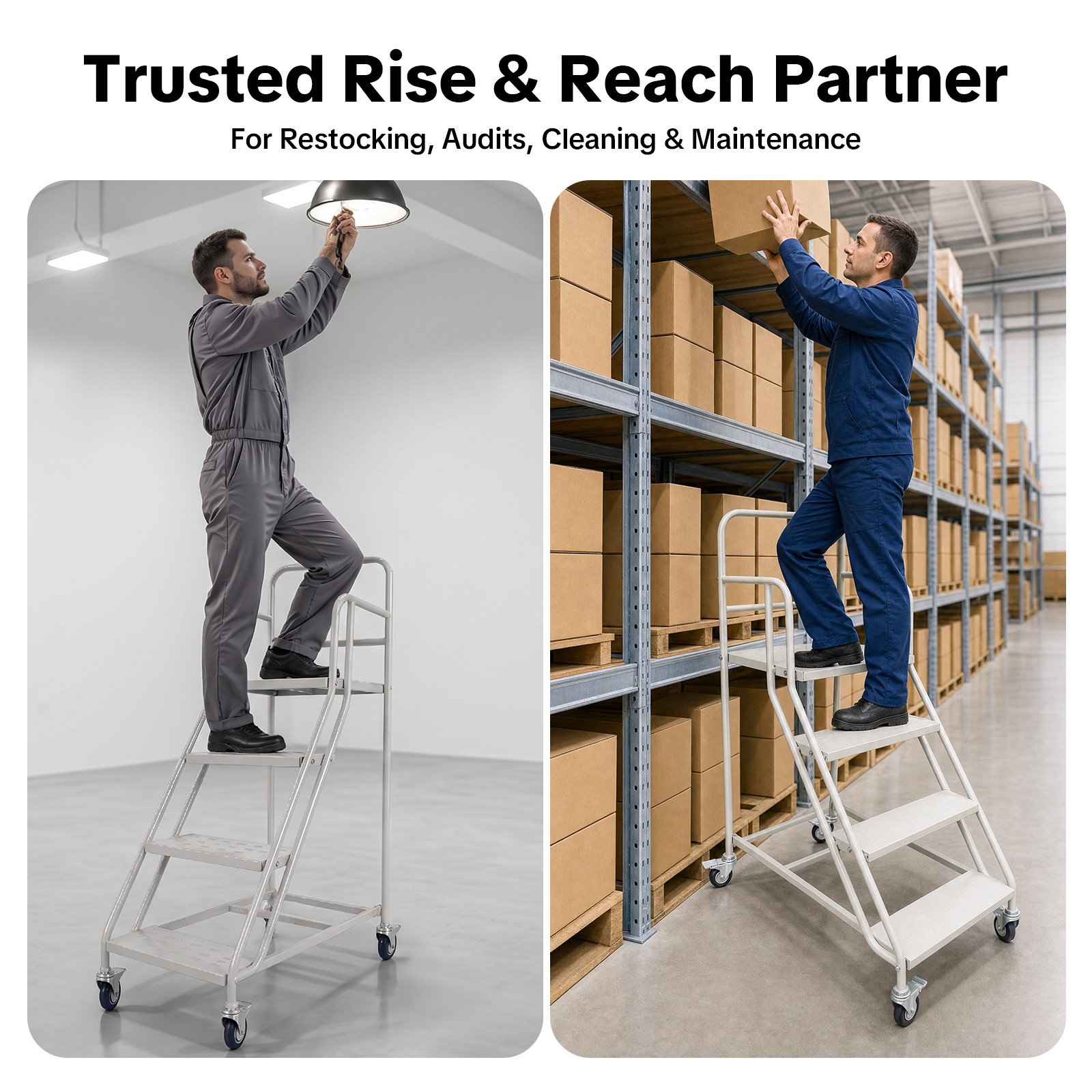 400kg 4 Step Rolling Stair Industrial & Warehouse Stair Ladder Floor Standing